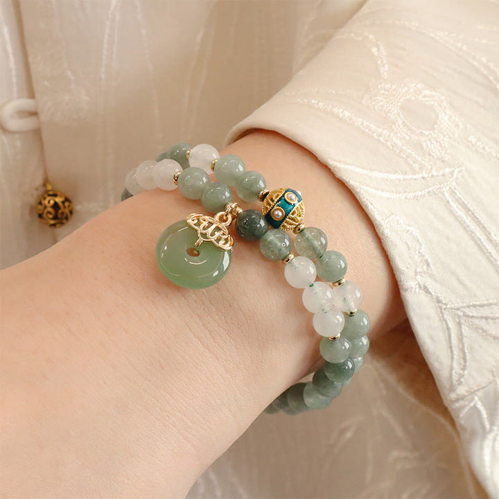 Pulsera de la suerte con hebilla de la paz de jade de doble capa con Buddha Stones