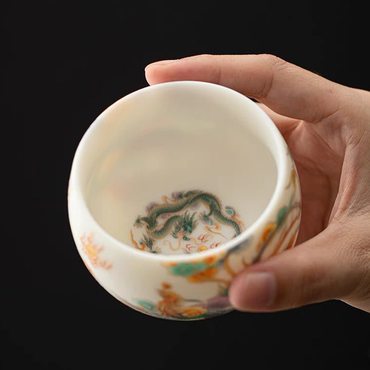 Taza de té de cerámica con nubes propicias, dragón, Fénix, Buddha Stones, taza de té de Kung Fu