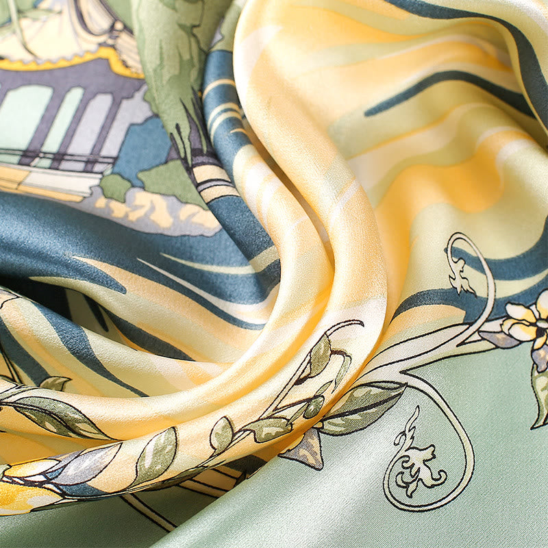 Buddha Stones escena pastoral globo aerostático flor de primavera 100% seda de morera cuello bufanda para el pelo - image 2