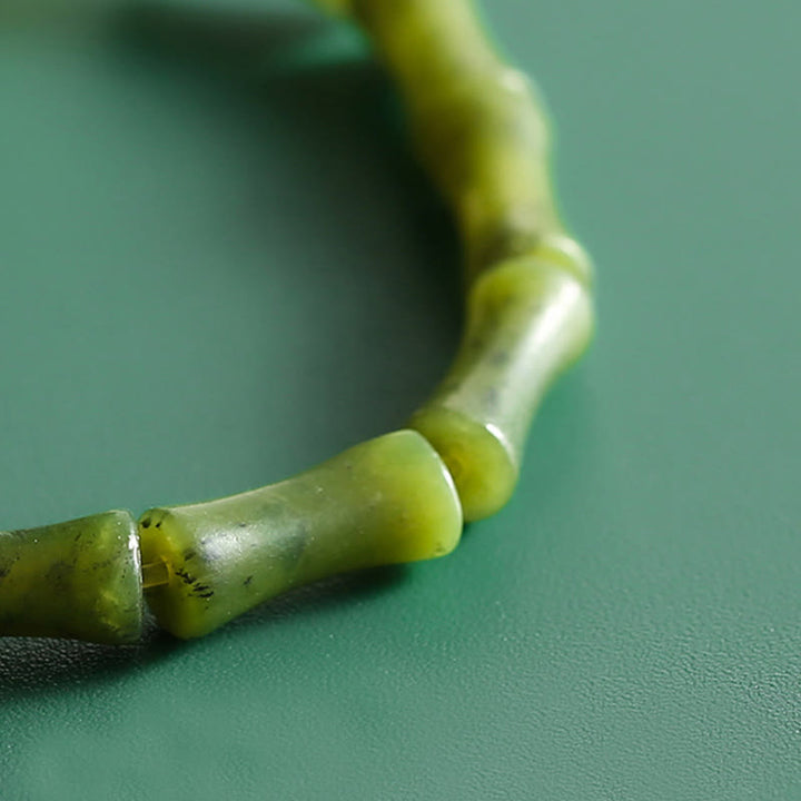 Pulsera de abundancia de suerte con patrón de jade de bambú verde con Buddha Stones