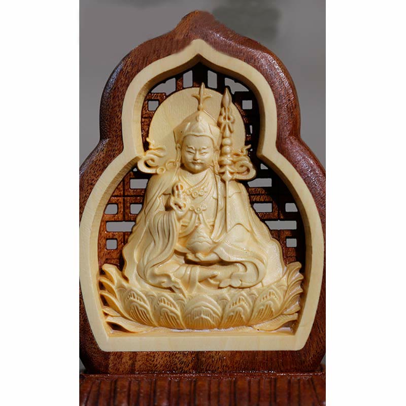 Estatua decorativa de madera grabada de Guru Rinpoche Buddha Padmasambhavan Serenity - image 8
