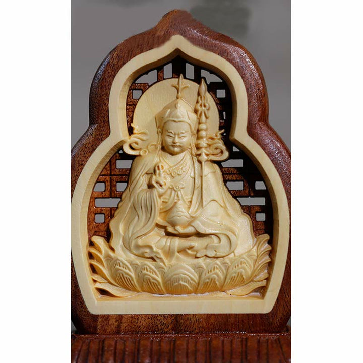 Estatua decorativa de madera grabada de Guru Rinpoche Buddha Padmasambhavan Serenity - image 8