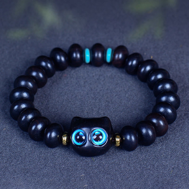 Pulsera de equilibrio de paz de gato encantador de cristal Liuli de madera de ébano con Buddha Stones - image 6