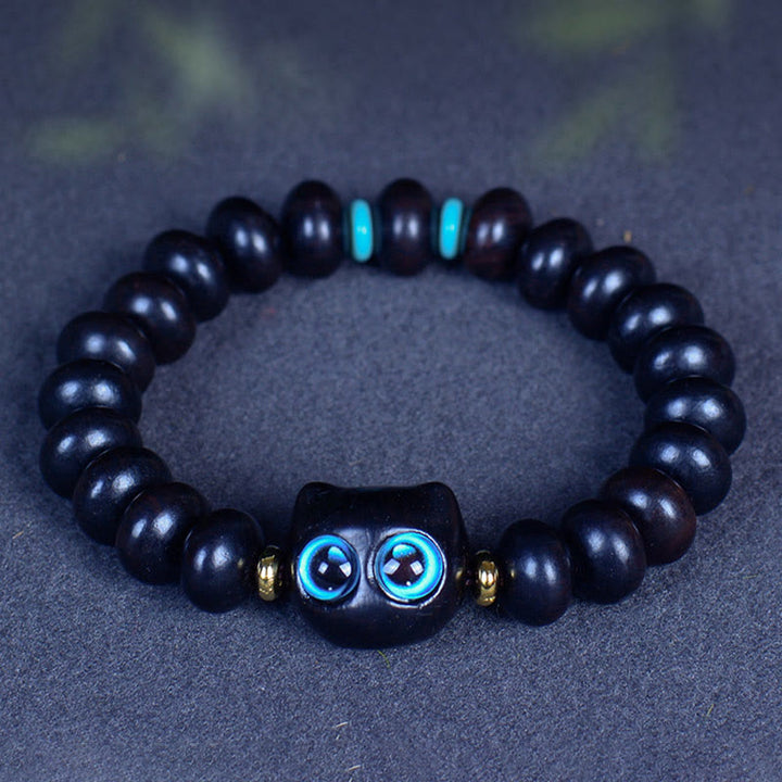Pulsera de equilibrio de paz de gato encantador de cristal Liuli de madera de ébano con Buddha Stones - image 6