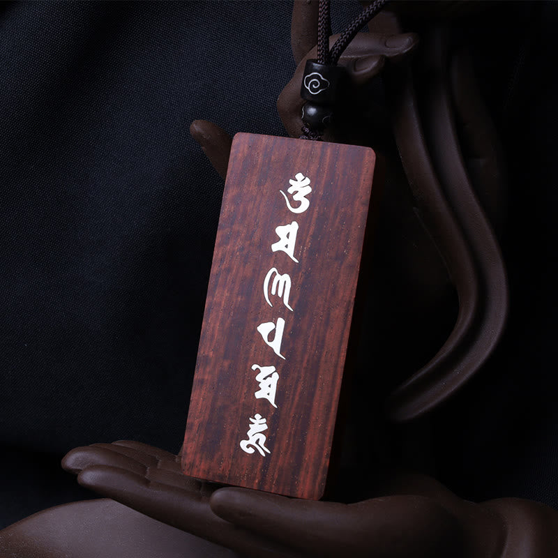 Buddha Stones de plata de ley 999, colgante de collar de protección con incrustaciones de madera de ébano de sándalo rojo y hoja pequeña Om Mani Padme Hum - image 4