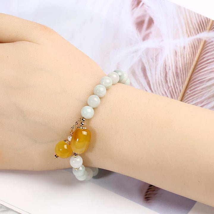 Pulsera de protección de ágata de jade blanco natural con Buddha Stones