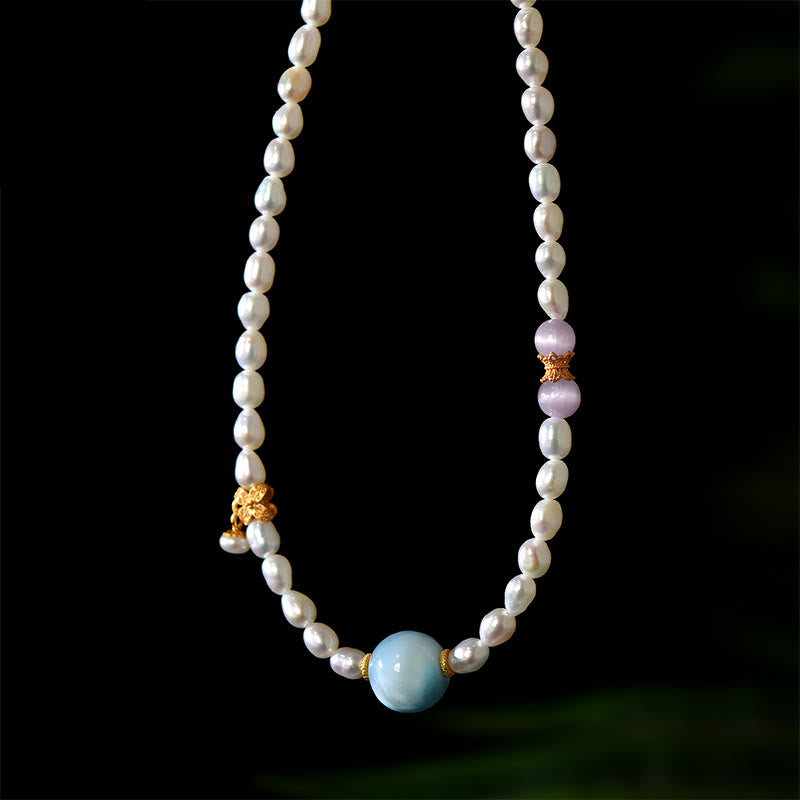 Colgante de collar de sinceridad de Larimar con perlas naturales de plata de ley 925 con Buddha Stones - image 3