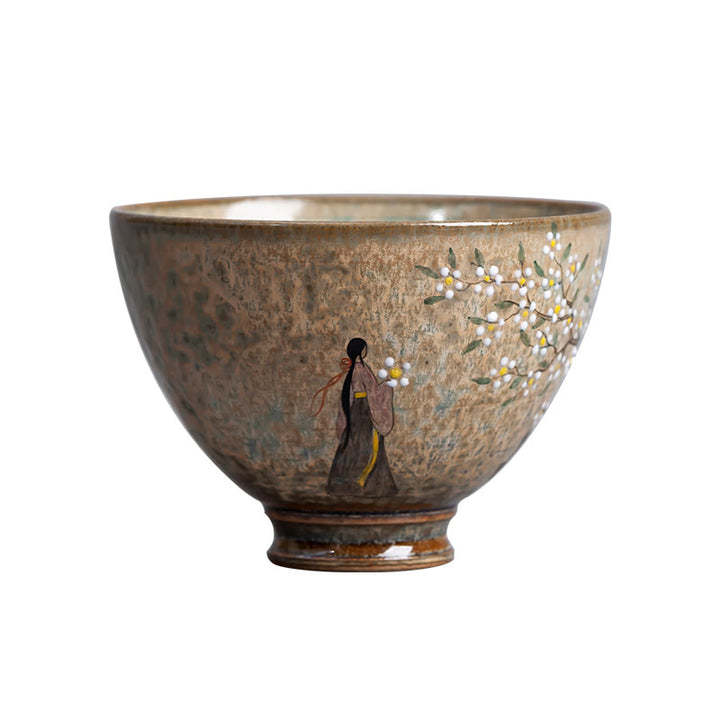 Buddha Stones Jingdezhen pintadas a mano Ru Kiln porcelana Hanfu niña flor taza de té de cerámica tazas de té Kung Fu