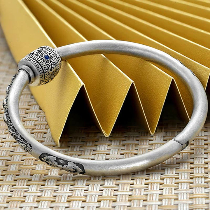 Pulsera de creatividad grabada con Buddha Stones de plata de ley 990, nubes auspiciosas tibetanas, Om Mani Padme Hum - image 8