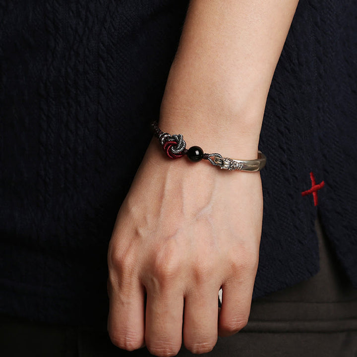 Pulsera trenzada hecha a mano con diseño de dragón auspicioso de plata de ley 925 con Buddha Stones - image 7