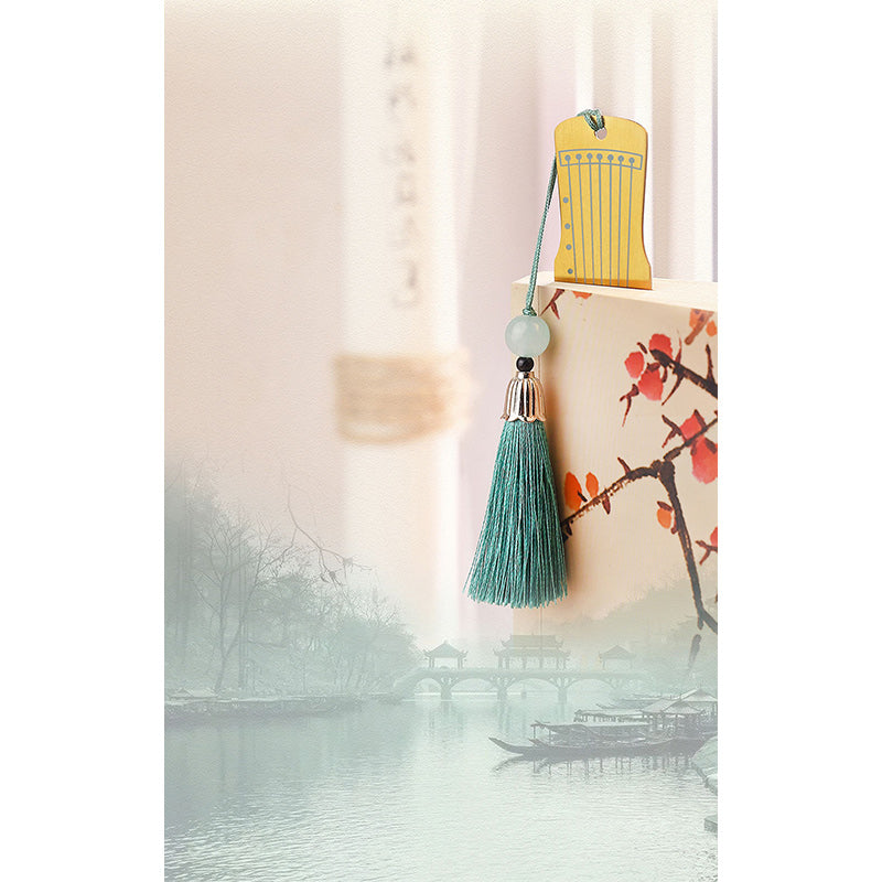 Buddha Stones instrumentos musicales clásicos Pipa Guzheng Guqin Ruan marcapáginas de Metal borla con caja de regalo