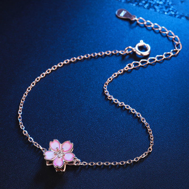 Pulsera con cadena de bendición de flor de cerezo de plata de ley 925 con Buddha Stones , anillo giratorio - image 5