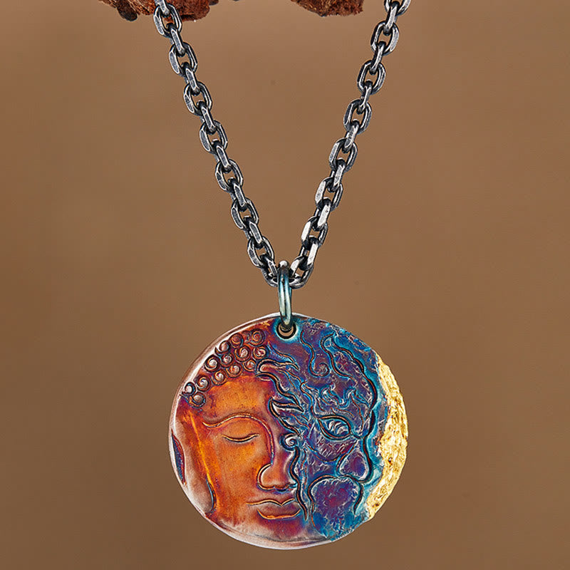 Collar con colgante de plata de ley 999 con Buddha Stones , oro de 24 quilates, mitad demonio, mitad Buda - image 2