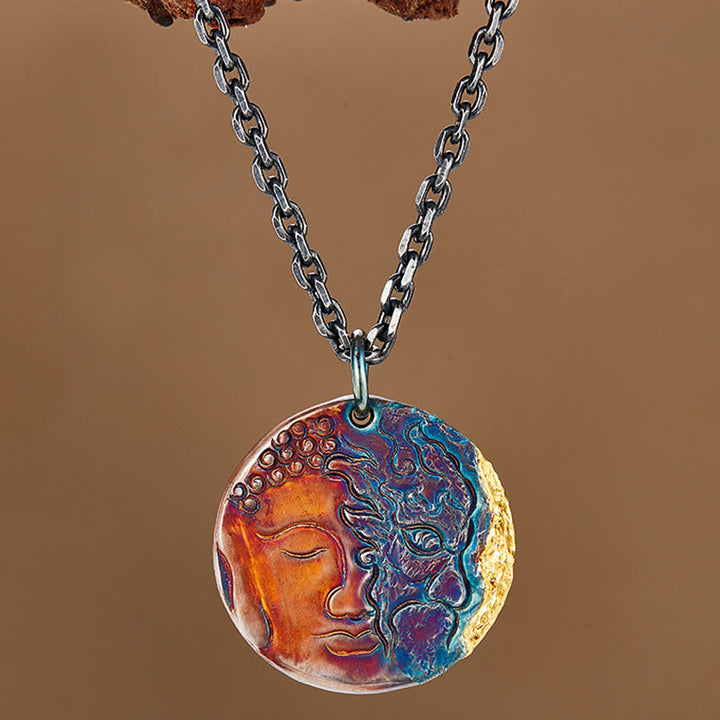 Collar con colgante de plata de ley 999 con Buddha Stones , oro de 24 quilates, mitad demonio, mitad Buda - image 2