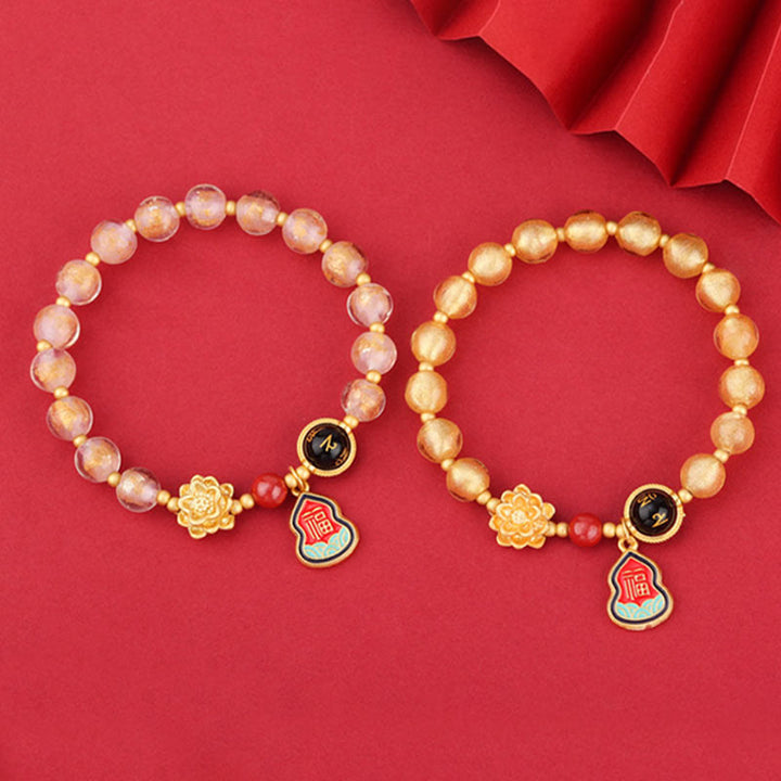 Buddha Stones Tíbet Om Mani Padme Hum Fu personaje calabaza encanto Lotus Liuli cuentas de vidrio pulsera de la suerte