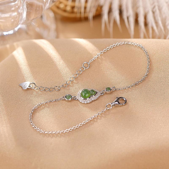 Juego de anillos y pulsera de la suerte con forma de calabaza de jade cian hetiano natural chapado en plata de ley 925 con Buddha Stones