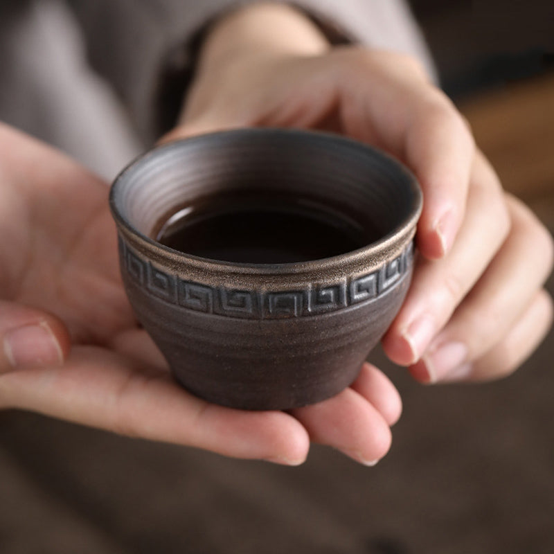 Taza de té de cerámica con textura de rayas marrones simples , Buddha Stones, tazón de taza de té de Kung Fu