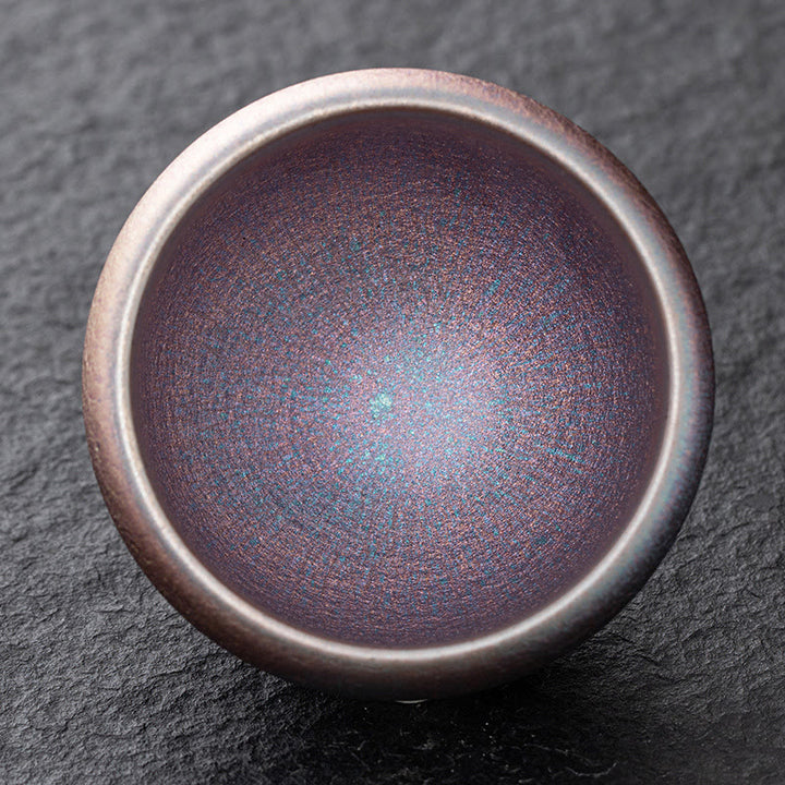 Taza de té de Buddha Stones, Vintage, arcoíris púrpura, chino, Jianzhan, cambio de horno, taza de té de Kung Fu