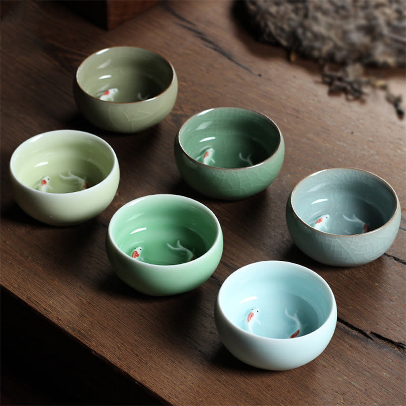 Taza de té de cerámica con forma de pez koi de colores y Buddha Stones - image 17