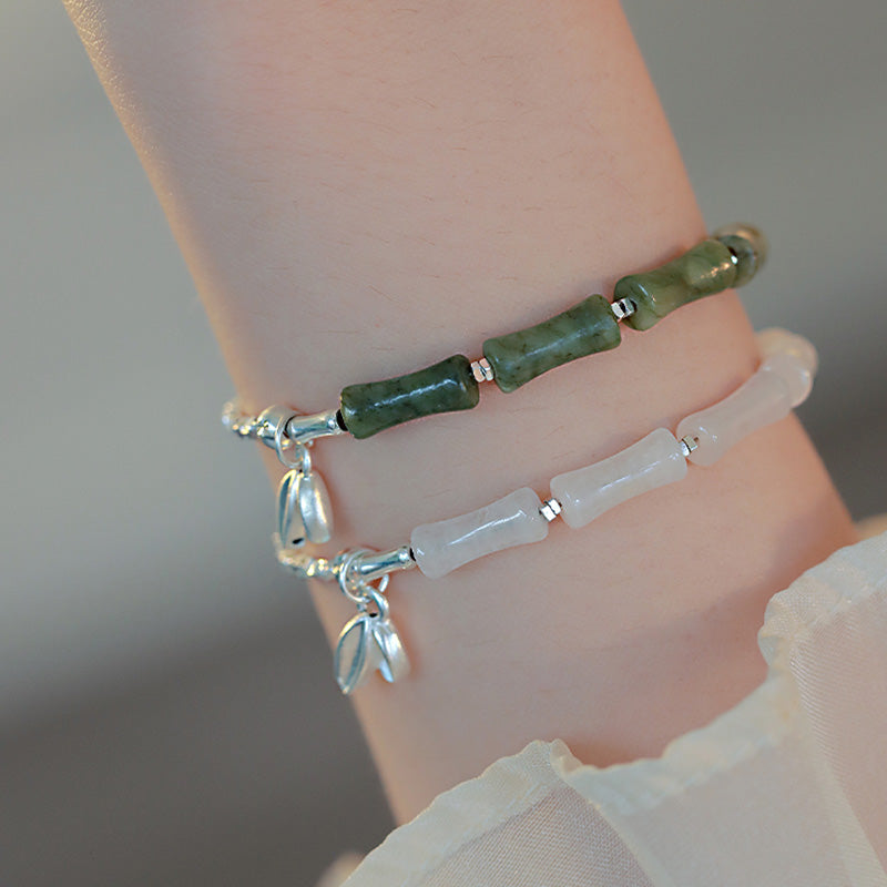Pulsera de la suerte con patrón de bambú y peridoto de plata de ley 925 con Buddha Stones