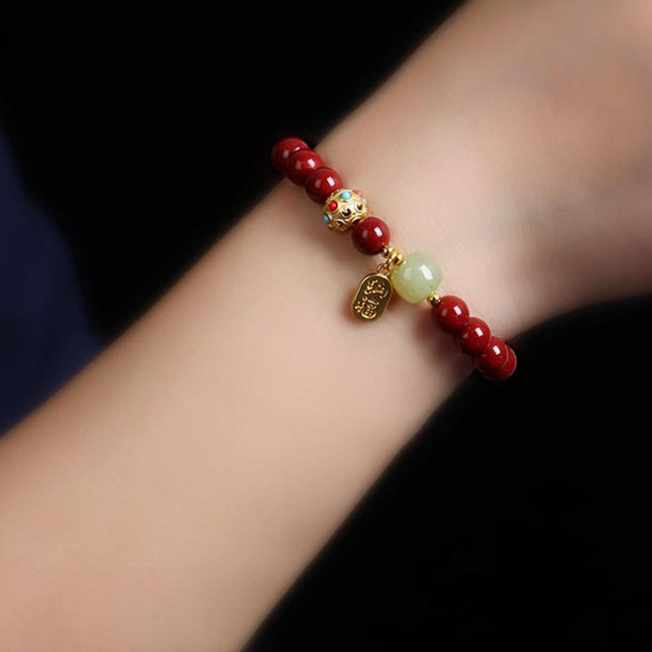 Pulsera con dijes de protección de la fortuna, aventurina verde cinabrio y Buddha Stones