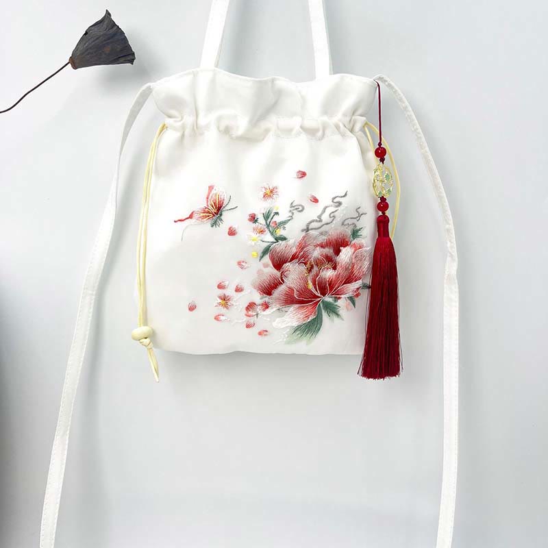 Buddha Stones Suzhou bordado Lotus Deer Epiphyllum peonía conejo algodón lino bolso bandolera bolso de hombro