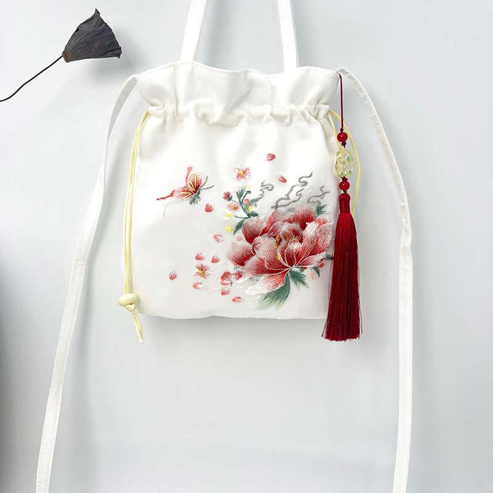 Buddha Stones Suzhou bordado Lotus Deer Epiphyllum peonía conejo algodón lino bolso bandolera bolso de hombro