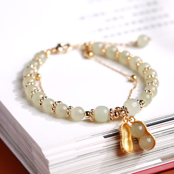 Pulsera con dije de maní de plata de ley 925 con jade hetiano natural