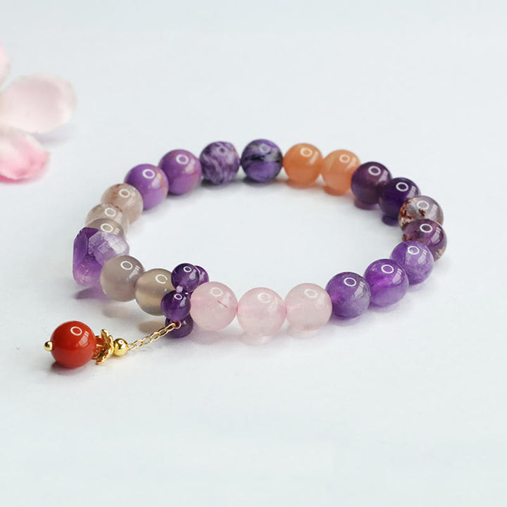 Pulsera con dijes de cuentas curativas de paz interior de cristal de amatista natural con Buddha Stones