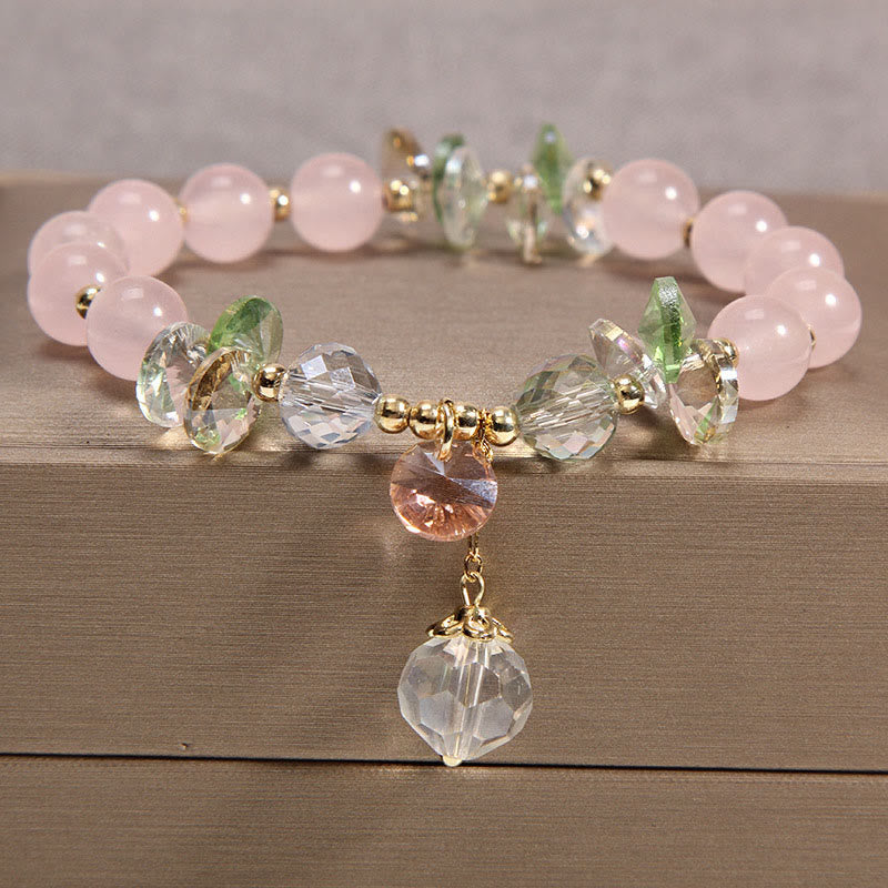 Pulsera con dije de paz y cristal rosa con ojo de gato y Buddha Stones - Cristal rosa - image 1