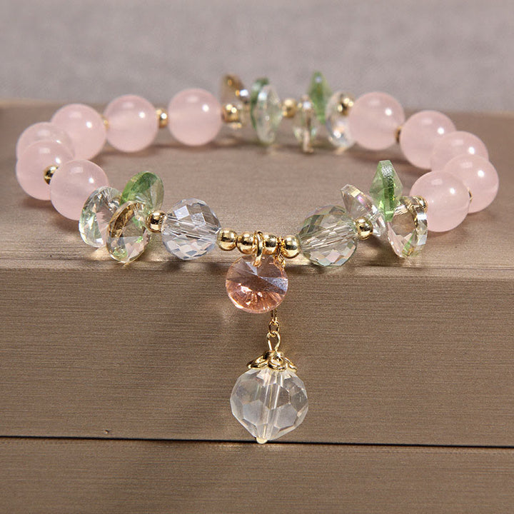 Pulsera con dije de paz y cristal rosa con ojo de gato y Buddha Stones - Cristal rosa - image 1