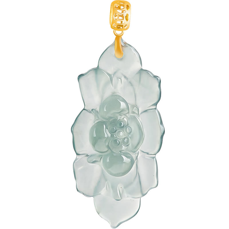 Colgante de collar de prosperidad con diseño de loto de jade natural de oro de 18 quilates con Buddha Stones - image 10