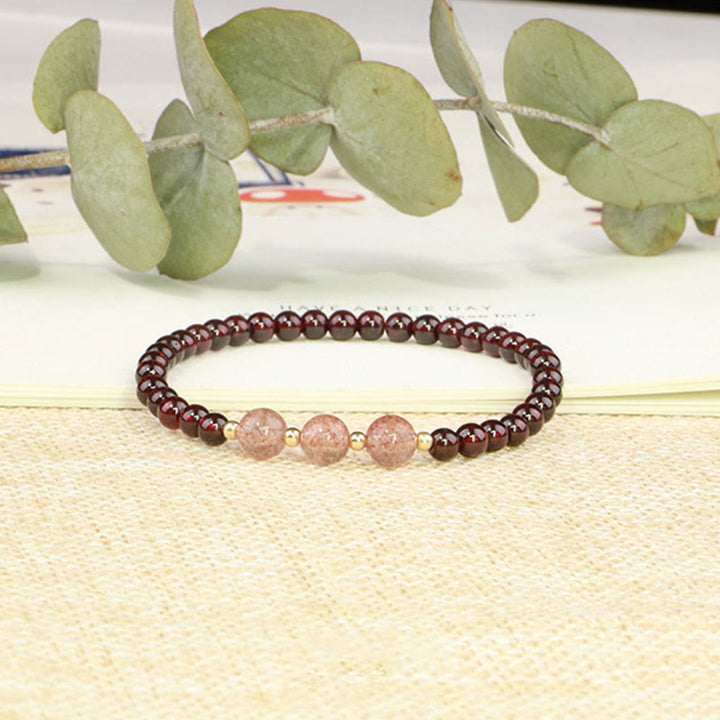 Pulsera Calma de Cuarzo Fresa Granate Natural de Piedras de Buddha Stones