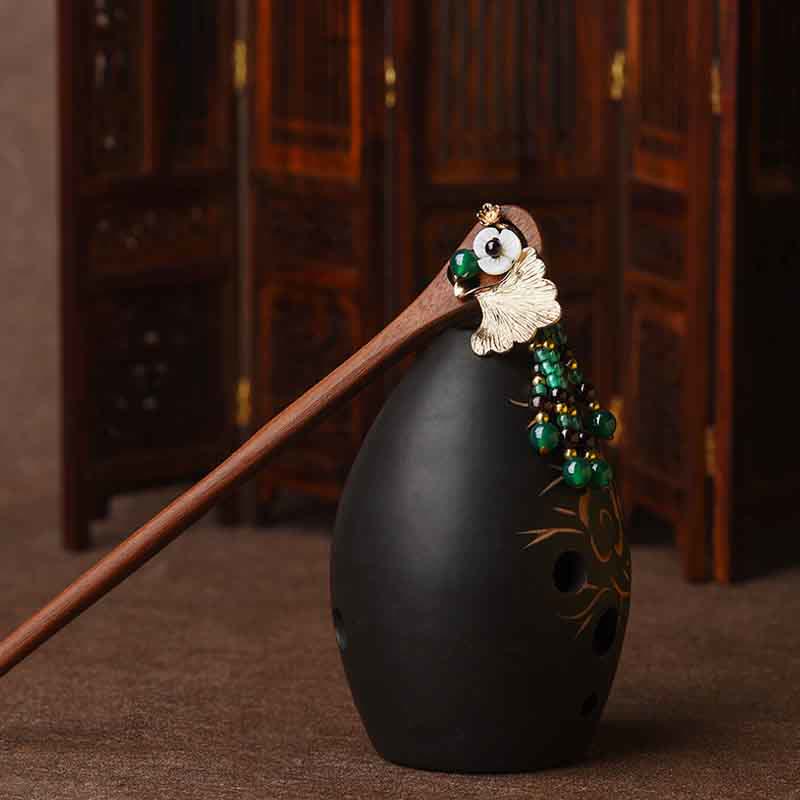 Horquilla de protección de hoja de Ginkgo de ágata verde de sándalo rojo