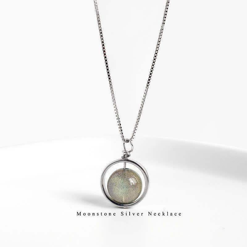 Collar con colgante giratorio con diseño de planeta del amor, piedra lunar de plata de ley 925 con Buddha Stones