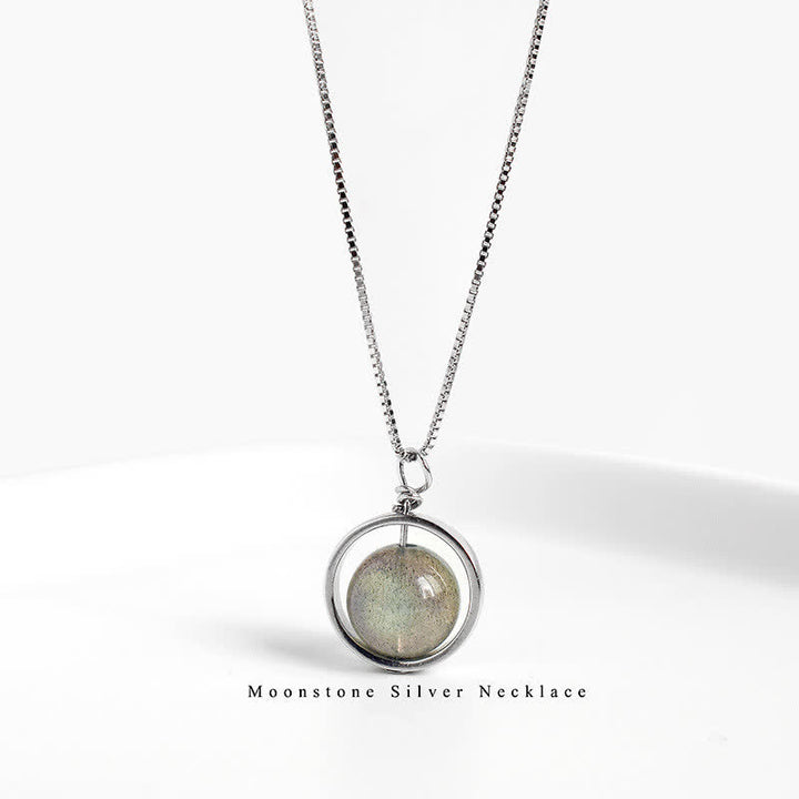 Collar con colgante giratorio con diseño de planeta del amor, piedra lunar de plata de ley 925 con Buddha Stones