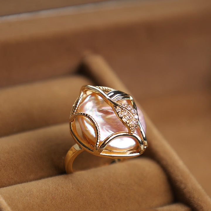 Anillo de riqueza de felicidad de flor de oro chapado en cobre y Buddha Stones