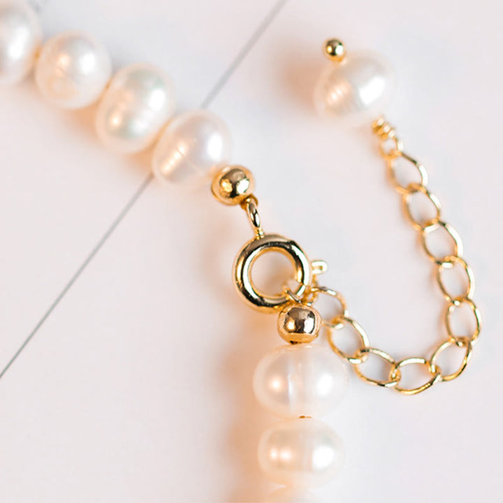 Pulsera de cadena de cuentas de sinceridad de jade blanco de jade cian hetiano con perlas naturales chapadas en oro de 14 quilates