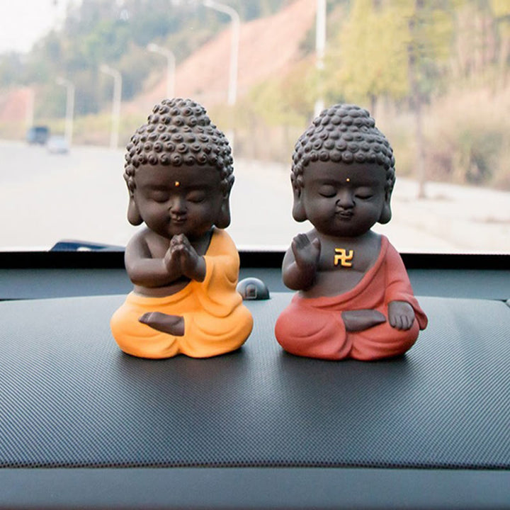 Buddha Stones Pequeño Buda Serenidad Arcilla Púrpura Decoración de Escritorio para el Hogar - image 25