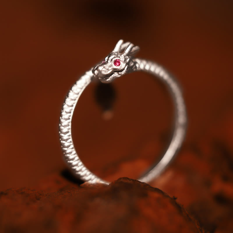 Anillo ajustable de plata de ley 925 con Buddha Stones , diseño vintage del Año del Dragón, protección de la suerte - Plata de ley 925-Plata (Ajustable) - image 10