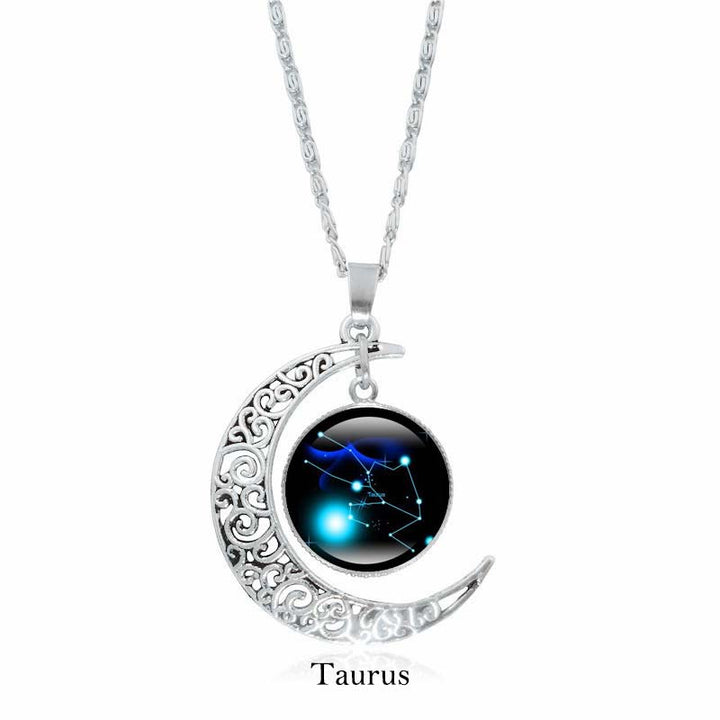 Colgante de cadena con collar de protección de la luna de las 12 constelaciones del zodíaco con Buddha Stones