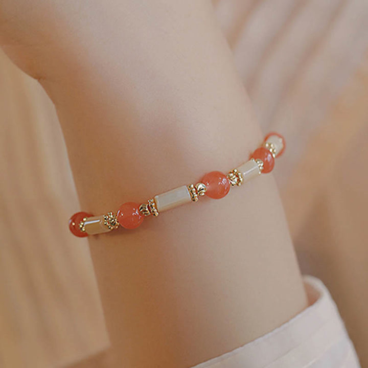 Pulsera de bendición de jade hetiano de ágata roja de piedra tridacna de Buddha Stones