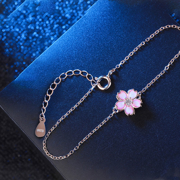 Pulsera con cadena de bendición de flor de cerezo de plata de ley 925 con Buddha Stones , anillo giratorio - image 9