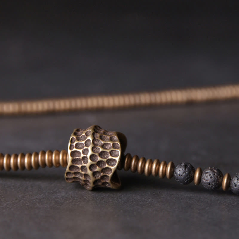 Pulsera multicapa curativa de cobre y roca de lava vintage con Buddha Stones