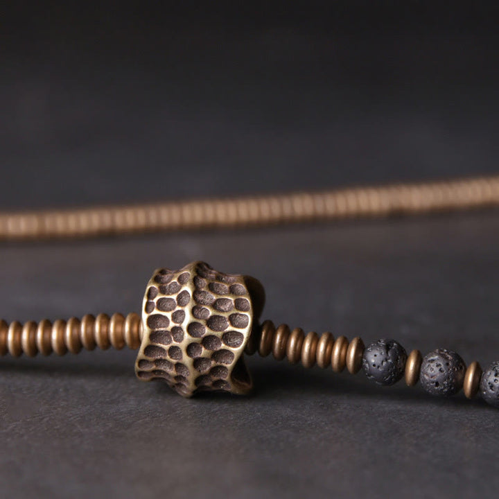 Pulsera multicapa curativa de cobre y roca de lava vintage con Buddha Stones