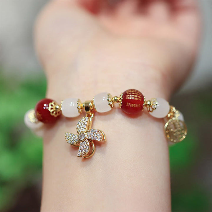 Pulsera de bendición de personaje Fu con dije de cerradura china de molino de Buddha Stones