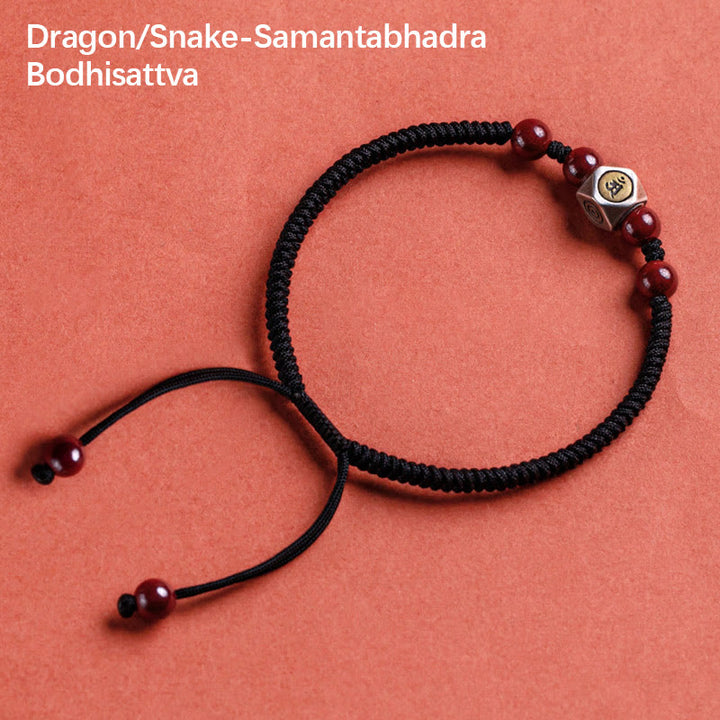 Pulsera de plata de ley 925 con Buddha Stones , zodíaco chino, Buda natal, cinabrio, calma - Dragón/Serpiente-Samantabhadra Bodhisattva - Negro (circunferencia de la muñeca 14-18 cm) - image 16