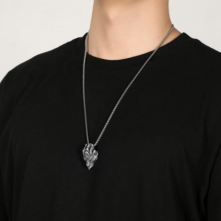 Collar con colgante de metal con diseño de cabeza de dragón de estaño puro con Buddha Stones - image 6