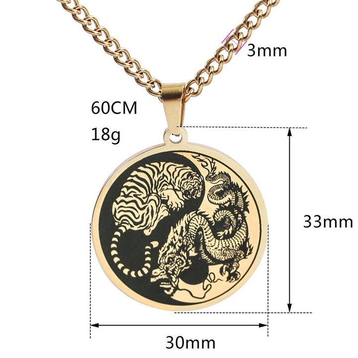 Collar de cadena de acero de titanio con diseño de dragón tigre y Buddha Stones, colgante de armonía