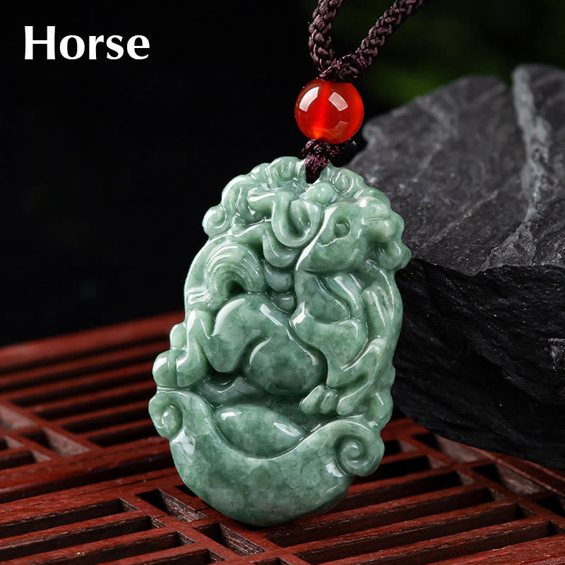 Colgante de collar de prosperidad del zodíaco chino con Buddha Stones de jade natural 12 - Caballo - image 20